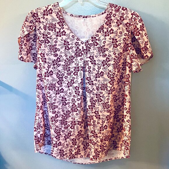 Nayuegkw Tops - Nayuegkw Womens Short Sleeve Flowered V-neck Blouse Medium